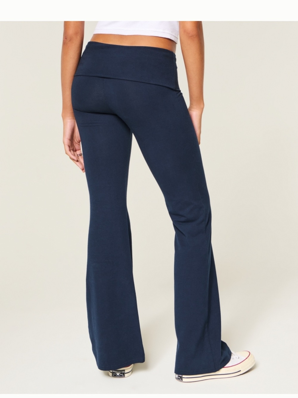 Hollister Navy Fold-Over Flare Yoga Pants with Red Logo XXSMALL SHORT - Picture 2 of 3